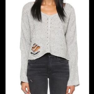 Wildfox Terra Long Sleeve Distressed Crop Sweater